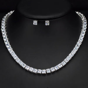 Super Shiny Square Cubic Zirconia Chain Link Tennis Necklace and Stud Earrings Jewelry Set for Women Man Party Jovera Joyce