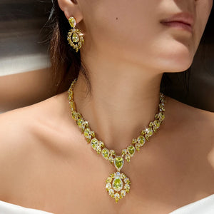 Glamorous Super Luxury Gold Plated Olive Yellow Cubic Zirconia Jewelry Set for Women Engagement Wedding Banquet Party Jovera Joyce