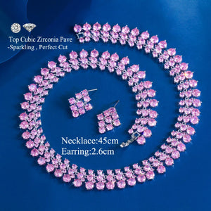 Super Luxurious Round Cubic Zirconia Necklace and Earrings Engagement Wedding Romantic Pink Chunky Big Jewelry Set for Women Jovera Joyce