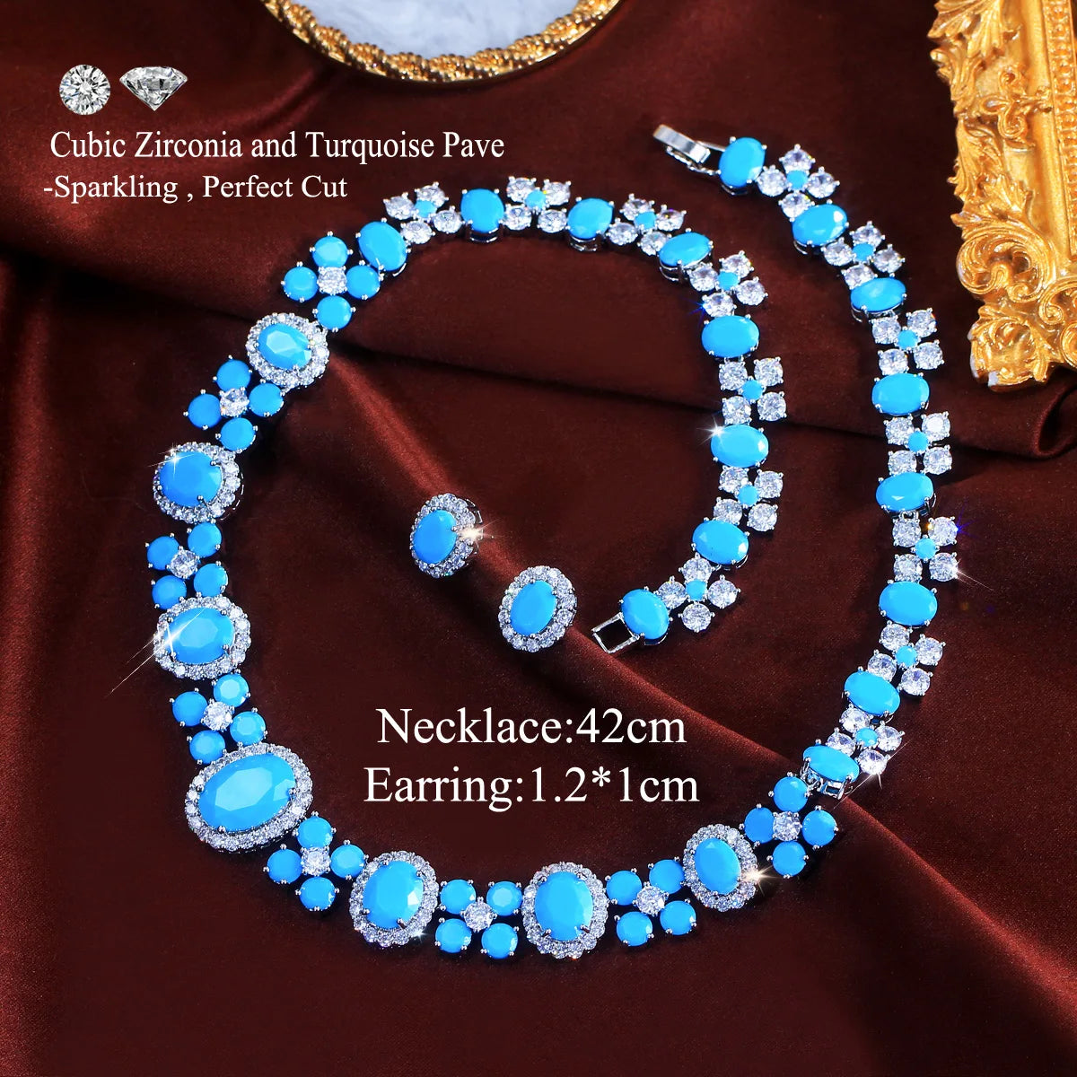 Charming Blue CZ Jewelry Set Turquoise Cubic Zirconia Oval Shaped Necklace Earrings Jewelry Set for Brides Wedding Costume Gift Jovera Joyce