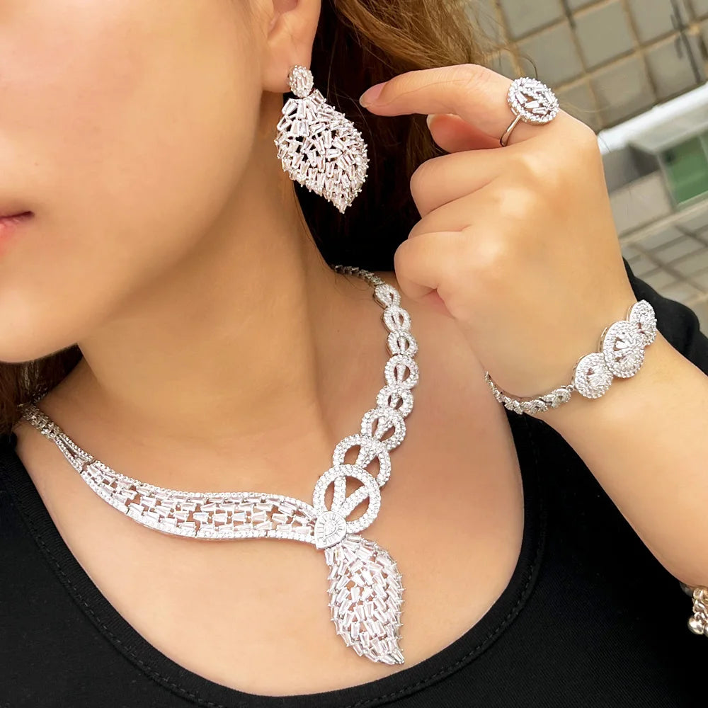 Sparking White Cubic Zirconia African Middle East Chunky Luxury Bridal Jewelry Set for Women Wedding Engagement Dress Accessory Jovera Joyce