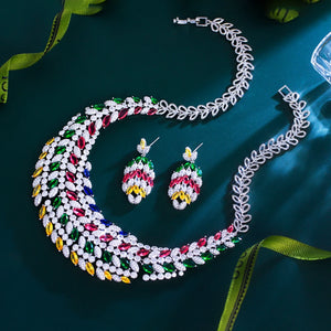 Mixcolor Cubic Zircon Leave Shape Dubai Bridal Luxury Big Bold Jewelry Set for Women Wedding African Statement Jewellery Jovera Joyce