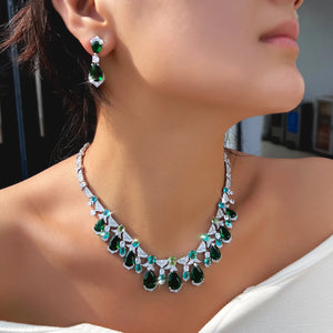 Trendy CZ Jewelry Set Light Blue Round Green Drop Zirconia Tennis Necklace Earrings Jewelry Set for Women Lady Valentine's Gift Jovera Joyce
