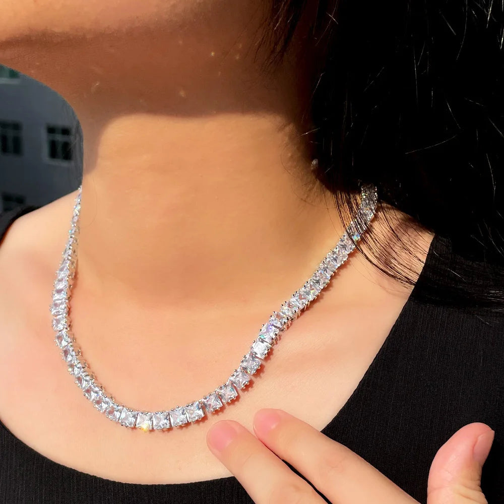 Super Shiny Square Cubic Zirconia Chain Link Tennis Necklace and Stud Earrings Jewelry Set for Women Man Party Jovera Joyce