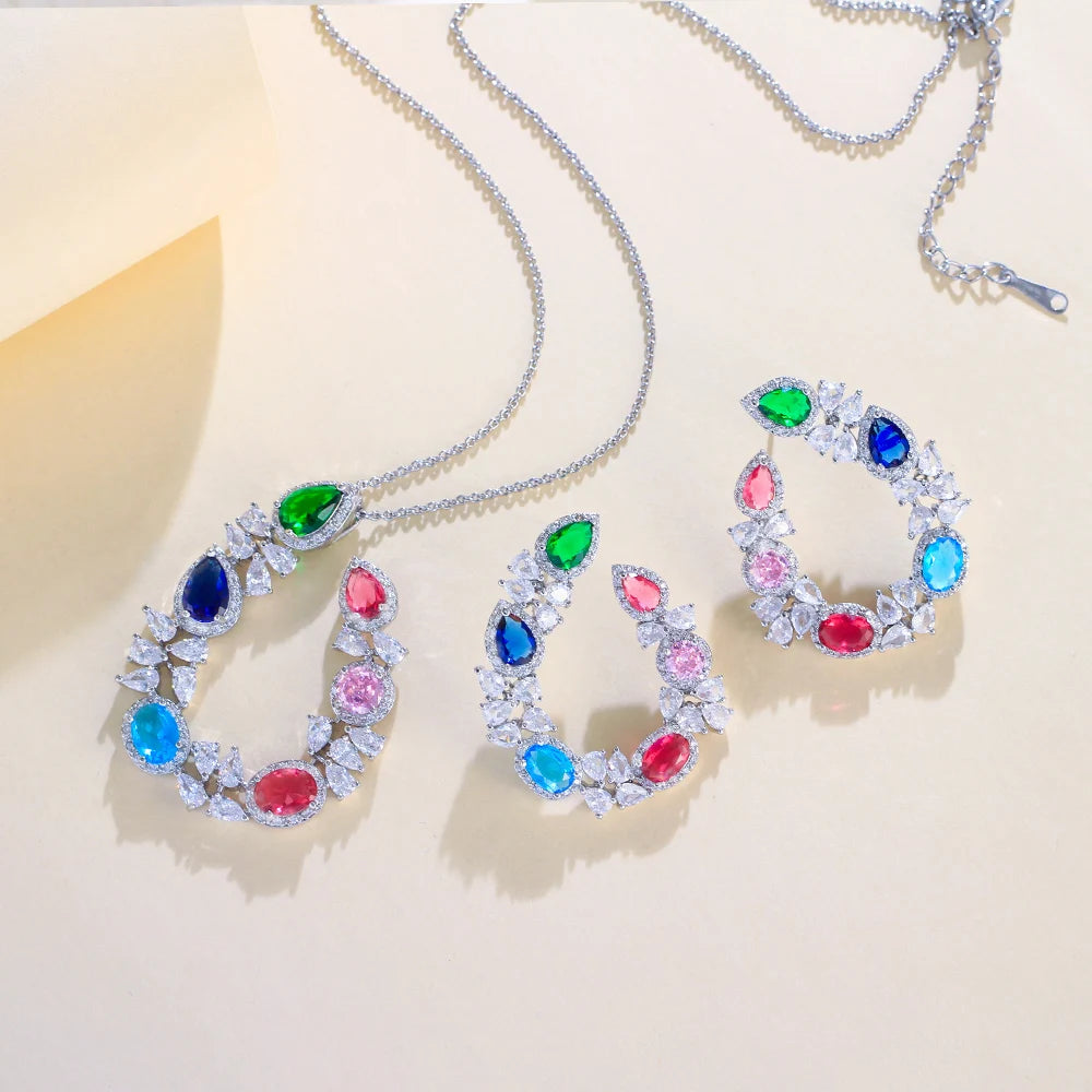 Trendy Fashion Cross Chain Link Big Necklace and Earrings Party Pendant Jewelry Set for Women Accessories Jovera Joyce