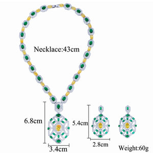 Super Luxury Yellow Green Zirconia Wedding Banquet Big Chunky Necklace and Earrings Bridal Party Costume Jewelry Sets for Women Jovera Joyce