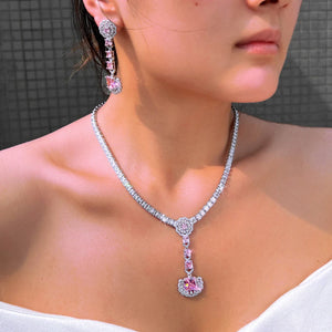 Glamorous Cubic Zirconia Necklace and Earrings Shimmering Pink White Jewelry Set for Women Wedding Anniversary Banquet Jewellery Jovera Joyce
