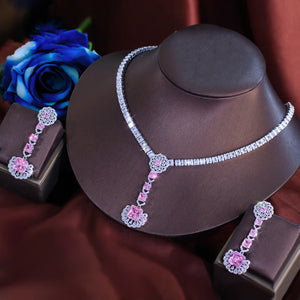 Glamorous Cubic Zirconia Necklace and Earrings Shimmering Pink White Jewelry Set for Women Wedding Anniversary Banquet Jewellery Jovera Joyce
