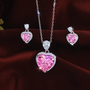 Rhodium Plated CZ Pendant Earrings Drop Pink Heart Zircon Pendant Stud Earrings for Girls 925 Sterling Silver Lovely Jewelry Set Jovera Joyce