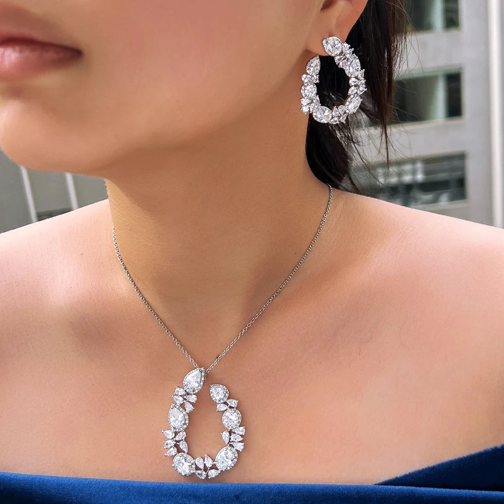 Trendy Fashion Cross Chain Link Big Necklace and Earrings Party Pendant Jewelry Set for Women Accessories Jovera Joyce