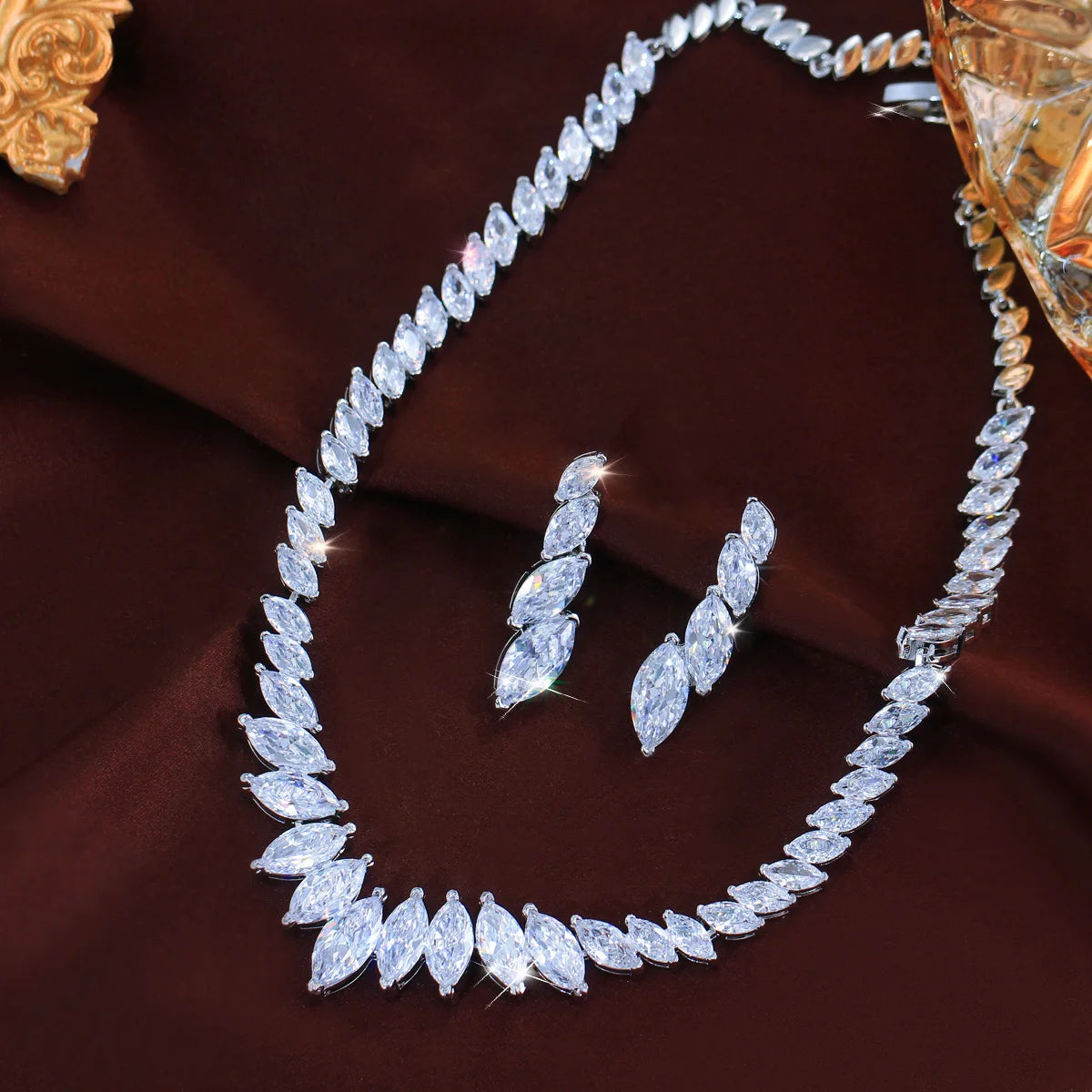 Bridal Jewelry Set Marquise Cut Cubic Zirconia Necklace and Earrings Wedding Jewelry Set for Women Luxury Accessories Jovera Joyce