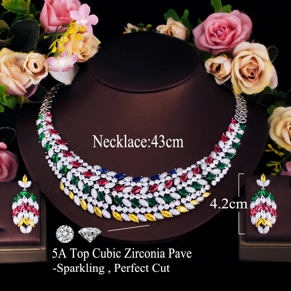 Mixcolor Cubic Zircon Leave Shape Dubai Bridal Luxury Big Bold Jewelry Set for Women Wedding African Statement Jewellery Jovera Joyce