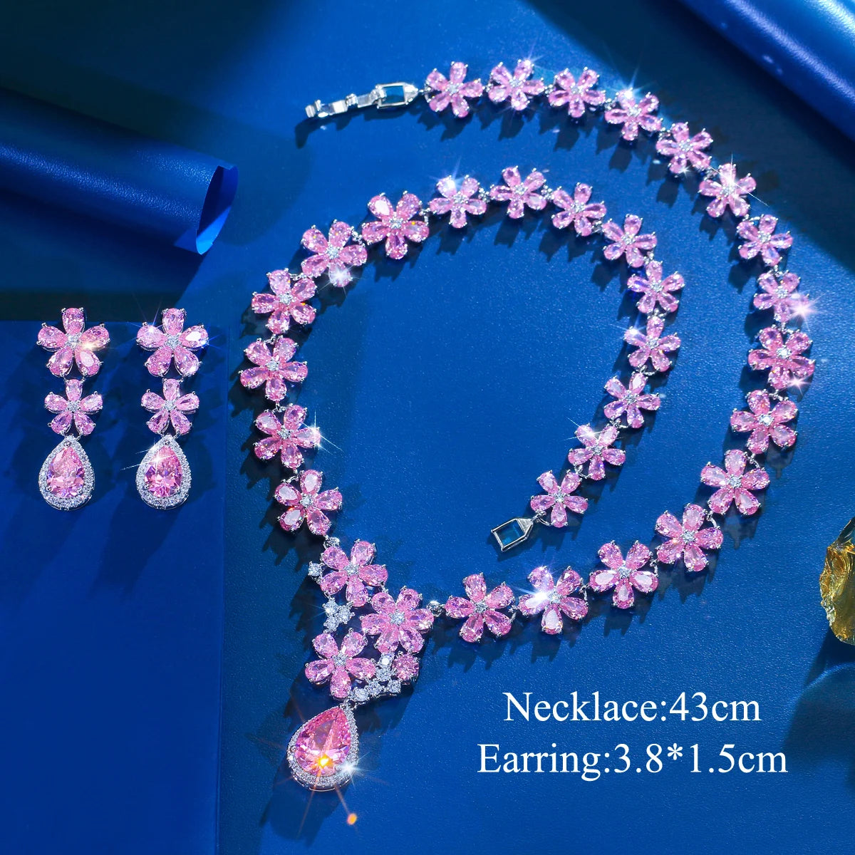Charming Rhodium Plated CZ Jewelry Set Purple Flower Water Drop Necklace Earrings Jewelry Set for Women Brides Wedding Costume Jovera Joyce