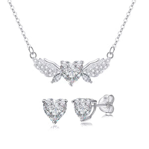 Fine 925 Sterling Silver CZ Jewelry Set Heart Feather Zircon Stud Earrings Pendant Jewelry Set for Women Lady Valentine's Gift Jovera Joyce