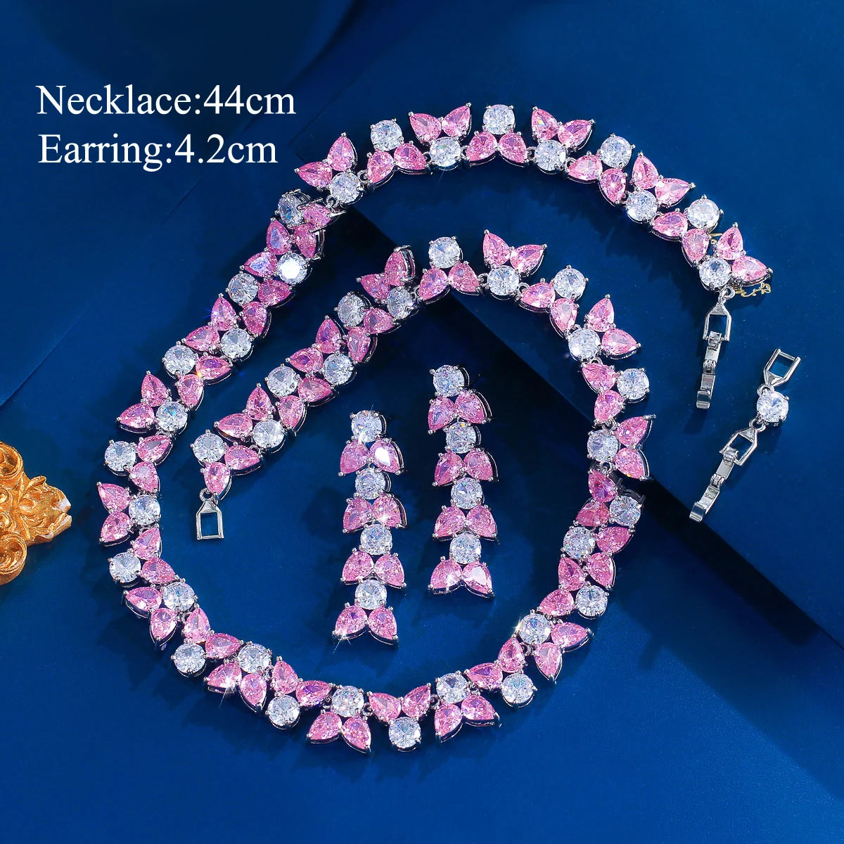 Exquisite Jewelry Set Rhodium Plated Pink White CZ Zircon Necklace Earrings Jewelry Set for Brides Women Unique Designer Party Jovera Joyce