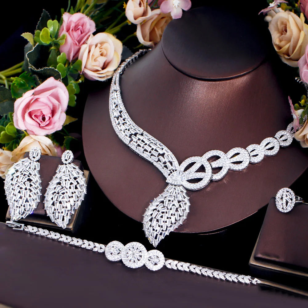Sparking White Cubic Zirconia African Middle East Chunky Luxury Bridal Jewelry Set for Women Wedding Engagement Dress Accessory Jovera Joyce