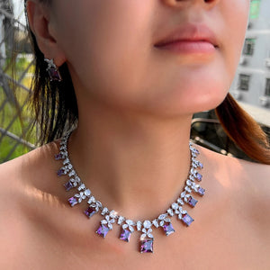 Wholesale Luxurious Designs Square Cubic Zircon Bridal Purple Jewelry Set for Women Anniversary Wedding Party Dress Accessories Jovera Joyce