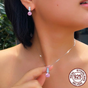 S925 Sterling Silver Pendant Necklace and Earrings Hypoallergenic Rose-Cut Cubic Zirconia V-Shaped Ladder Design Jewelry Set Jovera Joyce