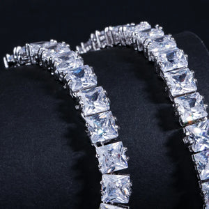 Super Shiny Square Cubic Zirconia Chain Link Tennis Necklace and Stud Earrings Jewelry Set for Women Man Party Jovera Joyce