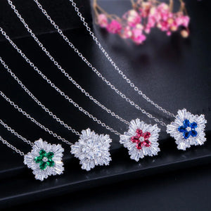 Ladies Fashion Jewelry 3a Cubic Zirconia Snow Flower Pendant Necklace and Stud Earrings Sets for Women Gift Jovera Joyce