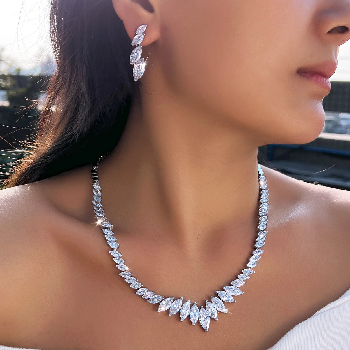 Bridal Jewelry Set Marquise Cut Cubic Zirconia Necklace and Earrings Wedding Jewelry Set for Women Luxury Accessories Jovera Joyce
