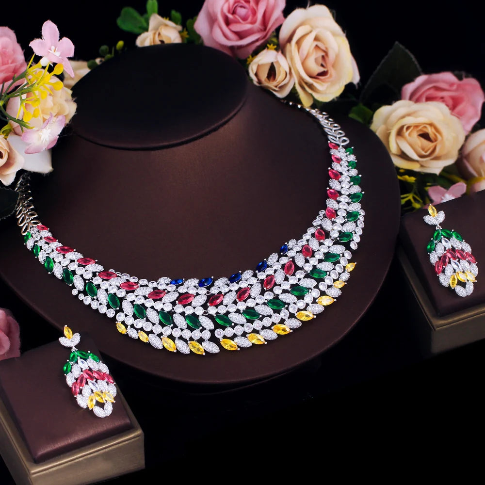 Mixcolor Cubic Zircon Leave Shape Dubai Bridal Luxury Big Bold Jewelry Set for Women Wedding African Statement Jewellery Jovera Joyce