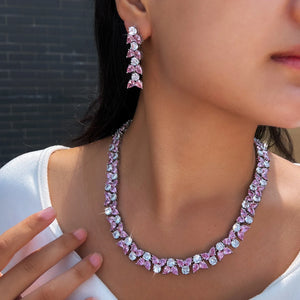 Exquisite Jewelry Set Rhodium Plated Pink White CZ Zircon Necklace Earrings Jewelry Set for Brides Women Unique Designer Party Jovera Joyce