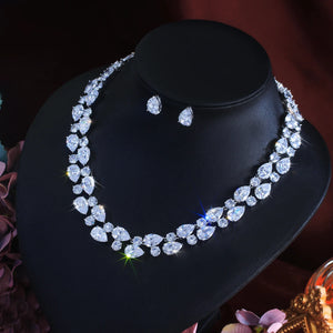 Stunning Rhodium Plated Round Tennis CZ Jewelry Set Cubic Zircon Drop Dangle Necklace Earrings Jewelry Set for Women Engagement Jovera Joyce