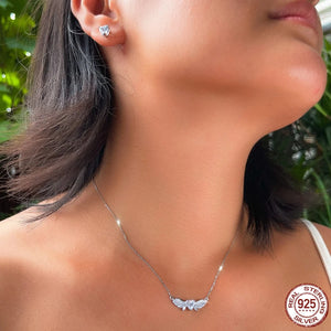 Fine 925 Sterling Silver CZ Jewelry Set Heart Feather Zircon Stud Earrings Pendant Jewelry Set for Women Lady Valentine's Gift Jovera Joyce