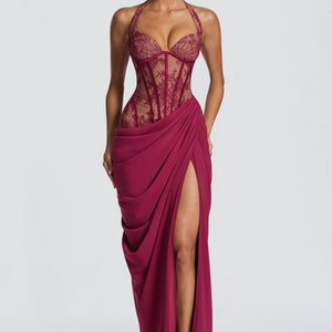 SpringSummer New Halter-Neck Lace-Up Patchwork Dress Jovera Joyce