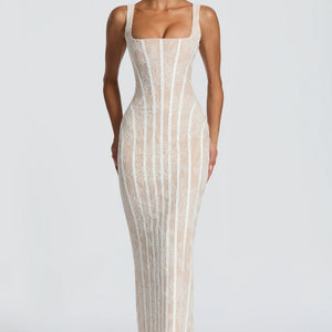 Womens Mesh Vertical-striped Sheath Dress Jovera Joyce