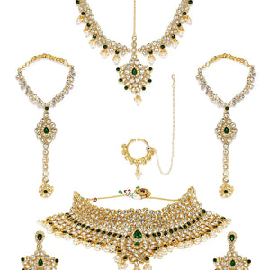 Vintage Copper Gold Plated Pearl Ethnic Bridal Shadow Choker Necklace Set Earrings Maang Tikka Wedding Engagement Anniversary Jovera Joyce
