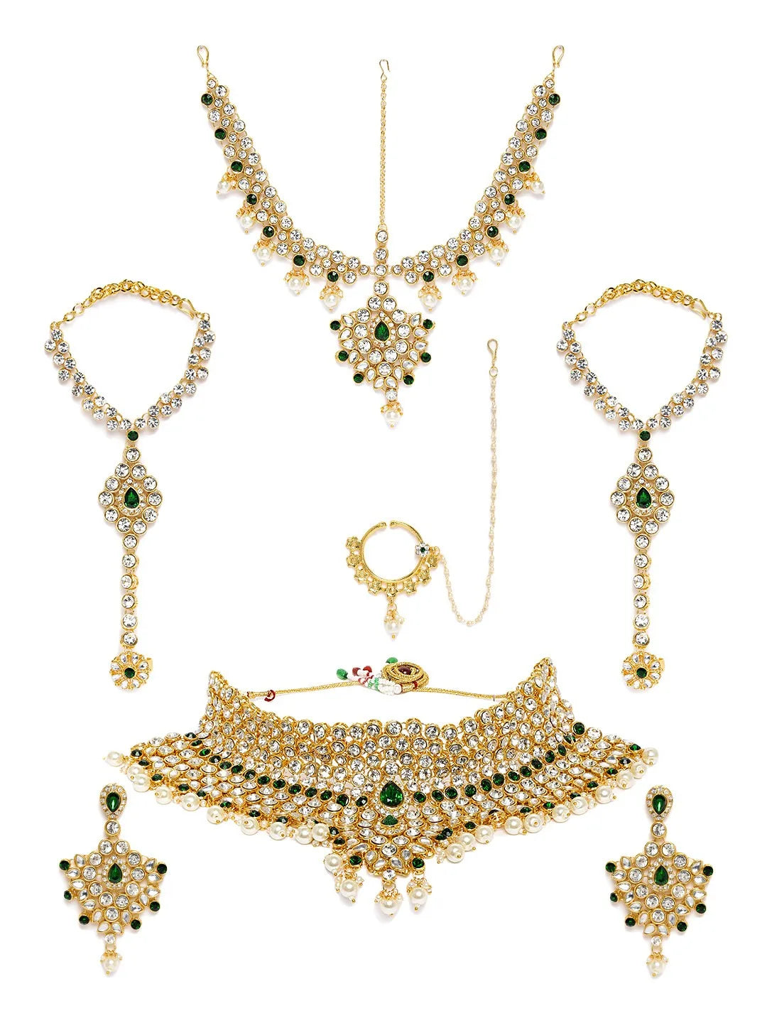 Vintage Copper Gold Plated Pearl Ethnic Bridal Shadow Choker Necklace Set Earrings Maang Tikka Wedding Engagement Anniversary Jovera Joyce