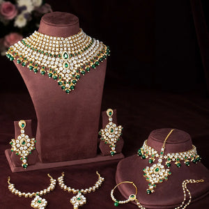Vintage Copper Gold Plated Pearl Ethnic Bridal Shadow Choker Necklace Set Earrings Maang Tikka Wedding Engagement Anniversary Jovera Joyce