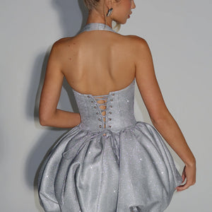 Waist-tight Puffy Dress Halter Lace-up Dress Jovera Joyce