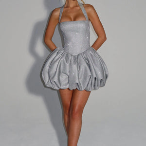 Waist-tight Puffy Dress Halter Lace-up Dress Jovera Joyce