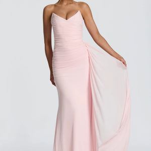 European And American-style Shimmering Strapless Waist-cinching Maxi Evening Gown With Crisscross Detailing Jovera Joyce