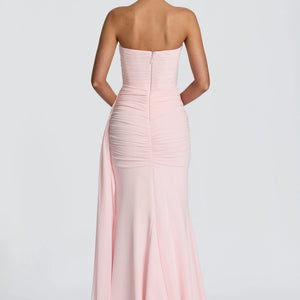 European And American-style Shimmering Strapless Waist-cinching Maxi Evening Gown With Crisscross Detailing Jovera Joyce