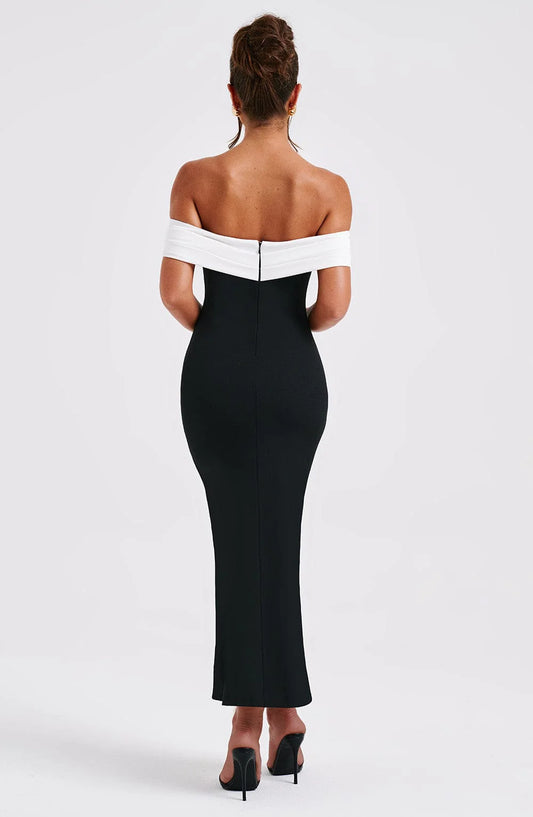 Contrast Color Casual Off-shoulder Dress Jovera Joyce