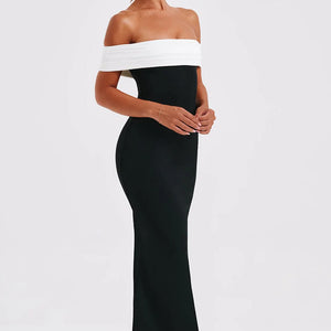 Contrast Color Casual Off-shoulder Dress Jovera Joyce