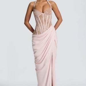 SpringSummer New Halter-Neck Lace-Up Patchwork Dress Jovera Joyce