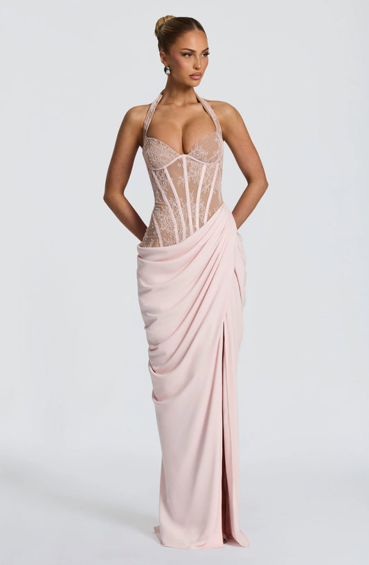 SpringSummer New Halter-Neck Lace-Up Patchwork Dress Jovera Joyce