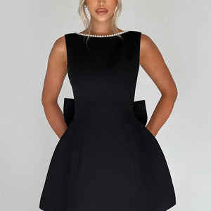 Fashion Big-Bowed Pearls Backless Dress Summer Slim Sleeveless A-line Dresses For Party Evening Women's Clothing Jovera Joyce