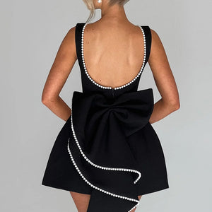 Fashion Big-Bowed Pearls Backless Dress Summer Slim Sleeveless A-line Dresses For Party Evening Women's Clothing Jovera Joyce