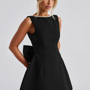 Fashion Big-Bowed Pearls Backless Dress Summer Slim Sleeveless A-line Dresses For Party Evening Women's Clothing Jovera Joyce