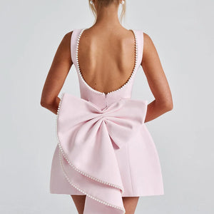 Fashion Big-Bowed Pearls Backless Dress Summer Slim Sleeveless A-line Dresses For Party Evening Women's Clothing Jovera Joyce