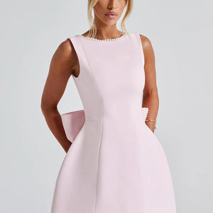 Fashion Big-Bowed Pearls Backless Dress Summer Slim Sleeveless A-line Dresses For Party Evening Women's Clothing Jovera Joyce