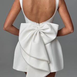 Fashion Big-Bowed Pearls Backless Dress Summer Slim Sleeveless A-line Dresses For Party Evening Women's Clothing Jovera Joyce