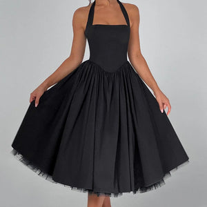 Hanging Collar Sexy Slim Fit Backless Mid-length Sweet Mesh Temperament Dress Jovera Joyce