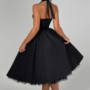 Hanging Collar Sexy Slim Fit Backless Mid-length Sweet Mesh Temperament Dress Jovera Joyce